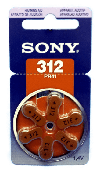 PILA ZINC, SONY, 312 PR41 HEARING AID