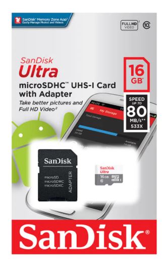 MEMORIA, SANDISK, MICRO SD 16GB CLASE 10