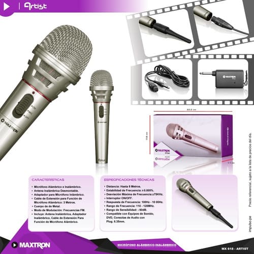 MICROFONO, MAXTRON, ARTIST WIFI + CABLE MX618