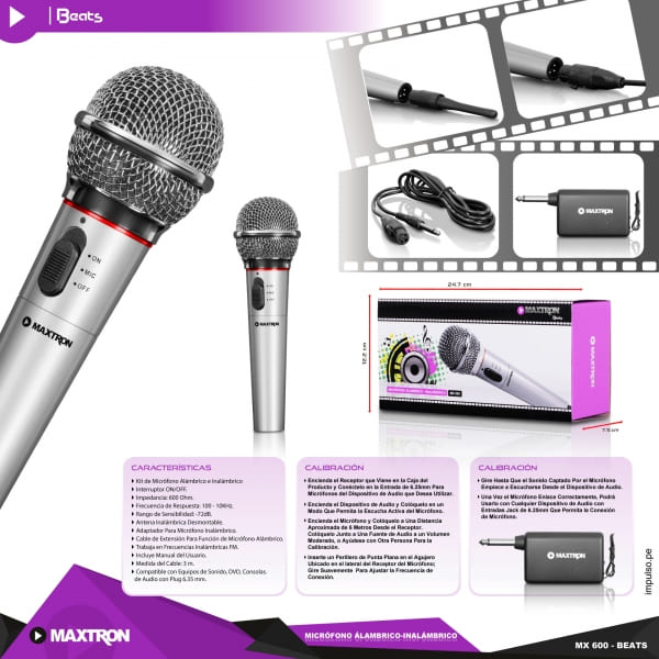 MICROFONO, MAXTRON, BEATS MX600 WIFI + CABLE 2.5MT