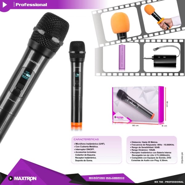 MICROFONO, MAXTRON, PROFESSIONAL MX788 WIFI